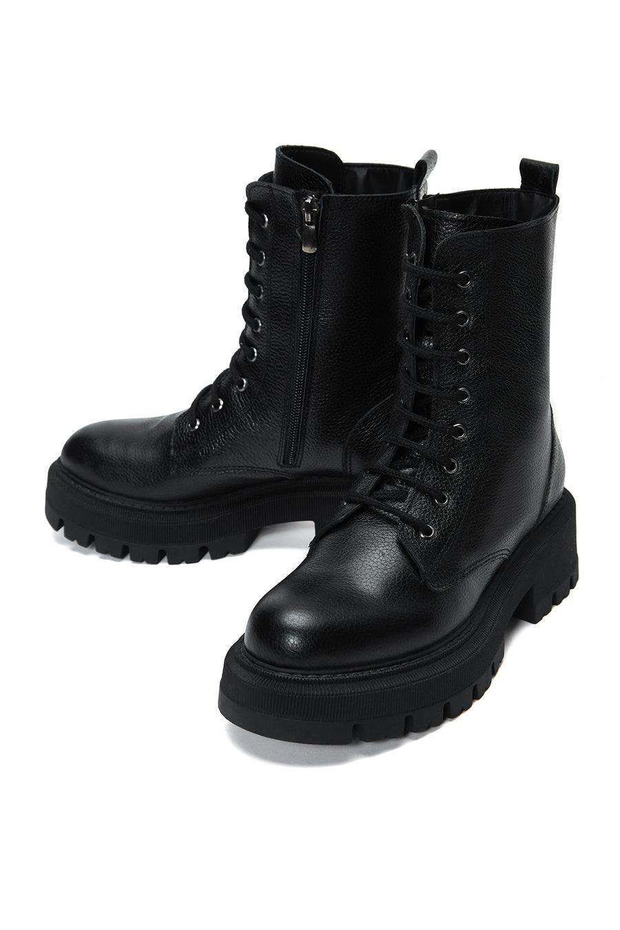 Women's Black Leather Zippered Boots
