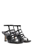 Women's Black Ankle Buckle Thin Heel Patent Leather Sandals | Derimod