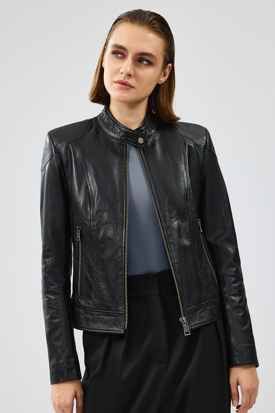 Prima Women's Black Short Leather Jacket 24WGM524551 | Derimod
