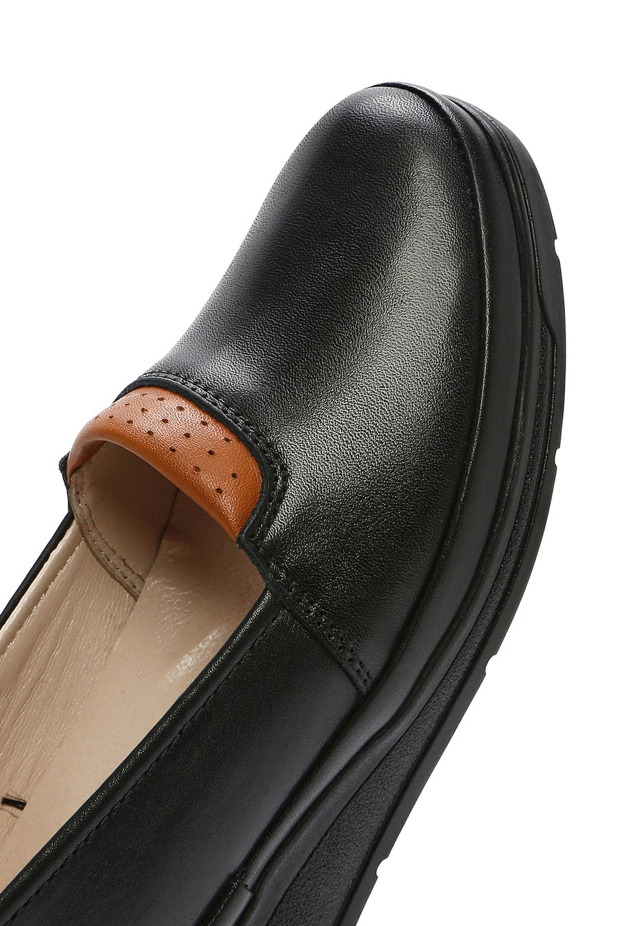 Women's Black Platform Heel Leather Comfort Loafer