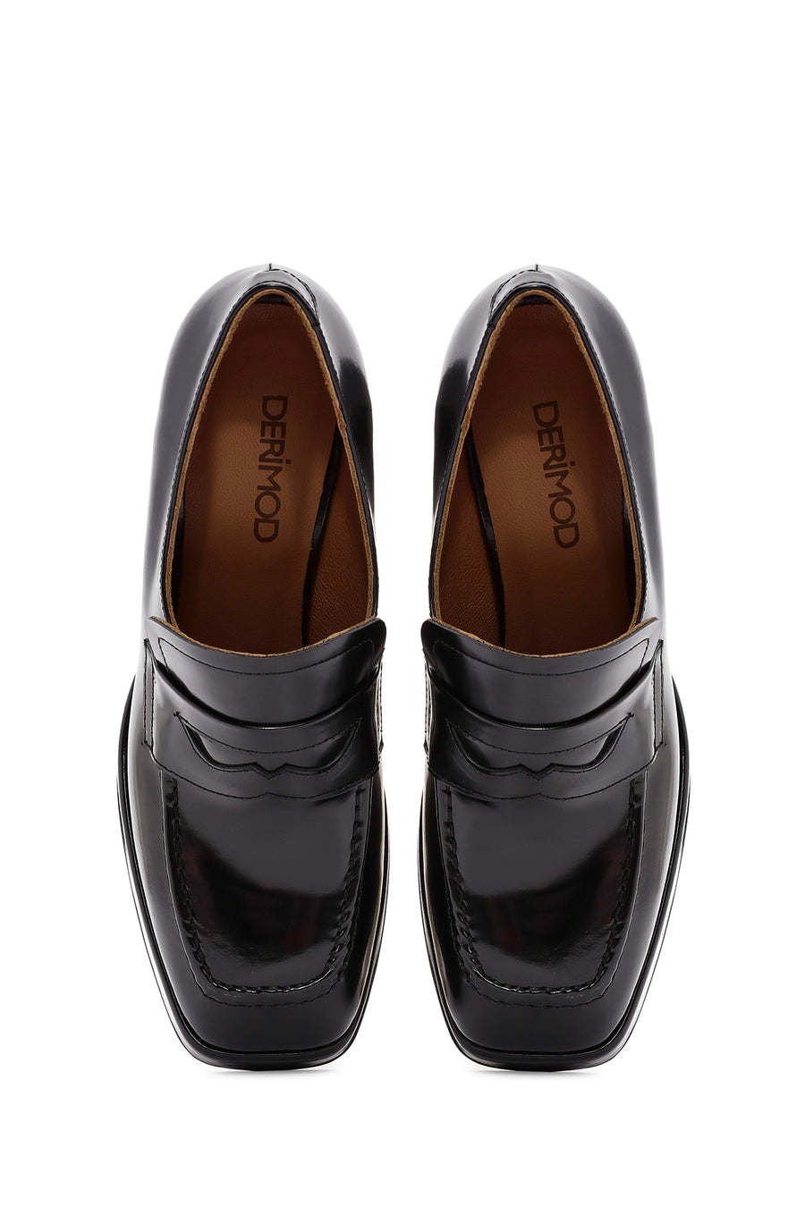 Woman Black Chunky Heels Leather Loafer