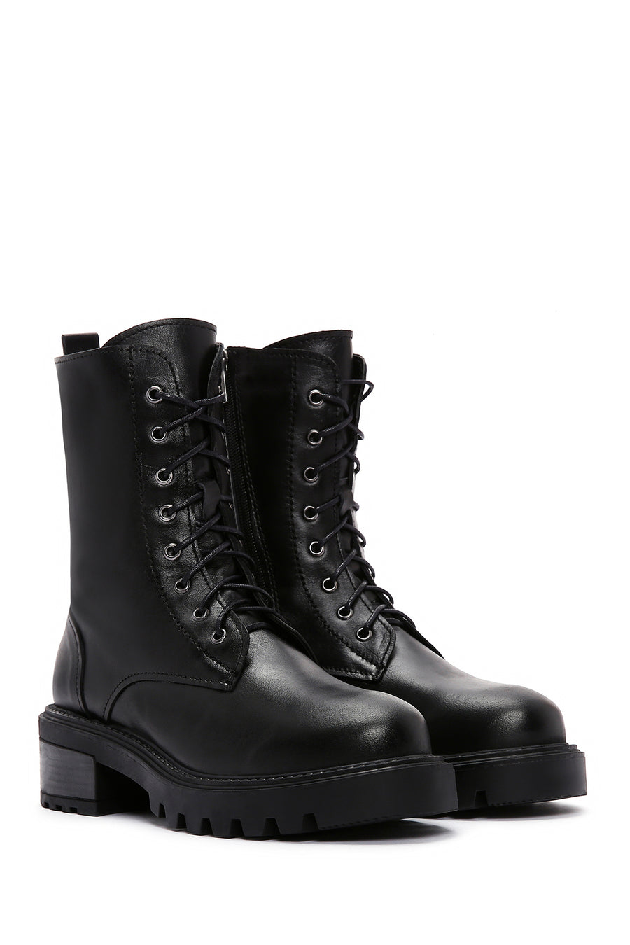 Women's Black Leather Zippered Boots