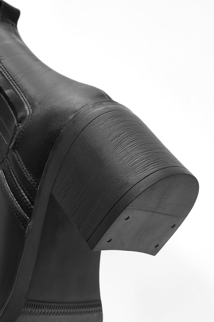 Women's Black Thick Heeled Leather Chelsea Boots