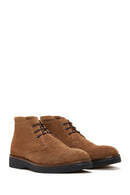 Men's Tan Suede Leather Flat Boots | Derimod