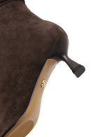 Woman Brown Heeled Suede Boots | Derimod