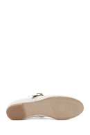 Women's White Buckled Leather Ballerinas | Derimod