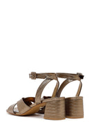 Woman Bronze Ankle-Buckle Printed Block-Heel Sandals | Derimod