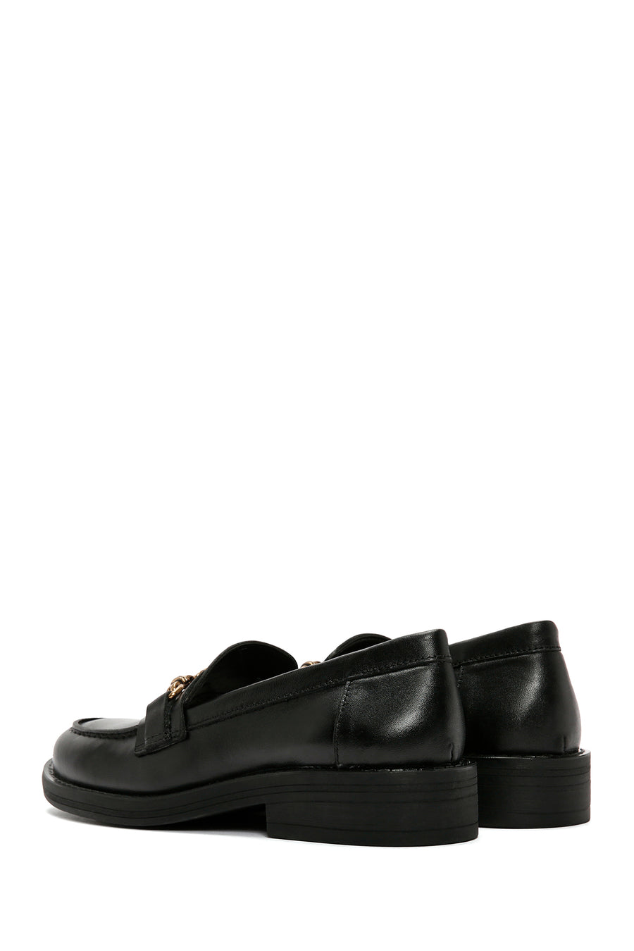 Women's Black Buckle Detailed Leather Masculine Loafer