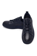 Erkek Lacivert Bağcıklı Deri Sneaker | Derimod