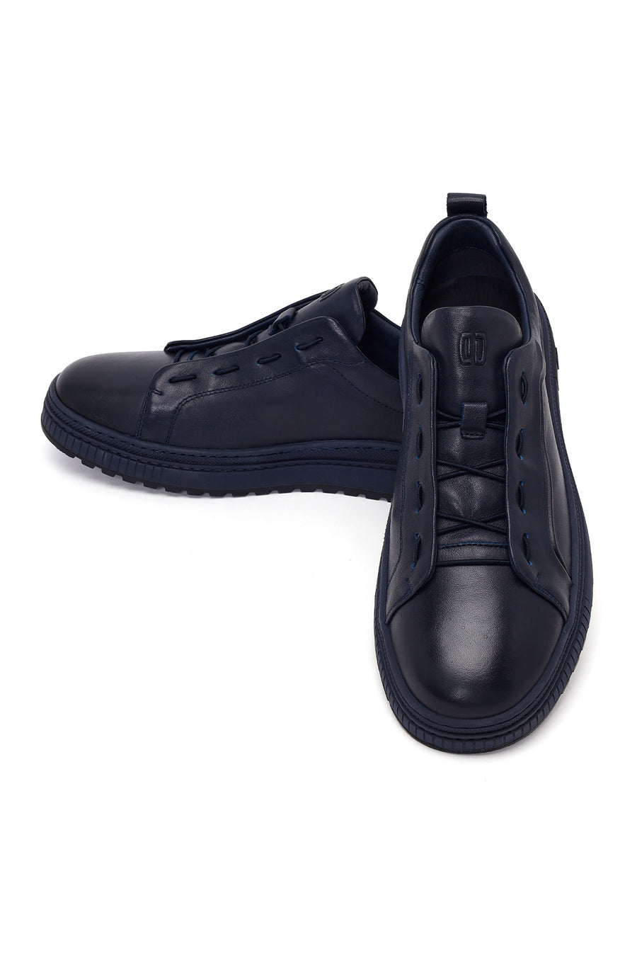 Erkek Lacivert Bağcıklı Deri Sneaker