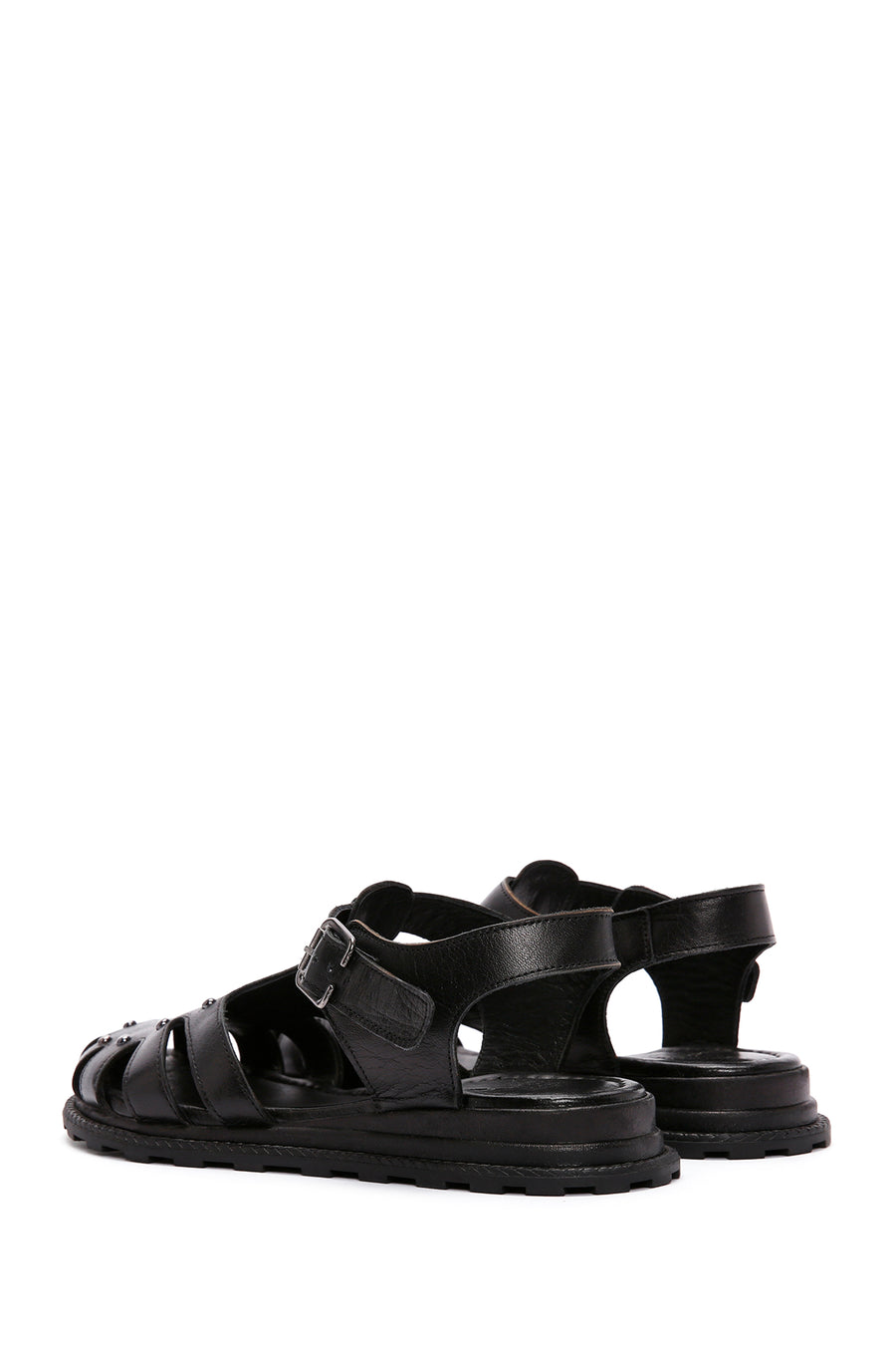 Women's Black Ankle Strap Leather Sandals