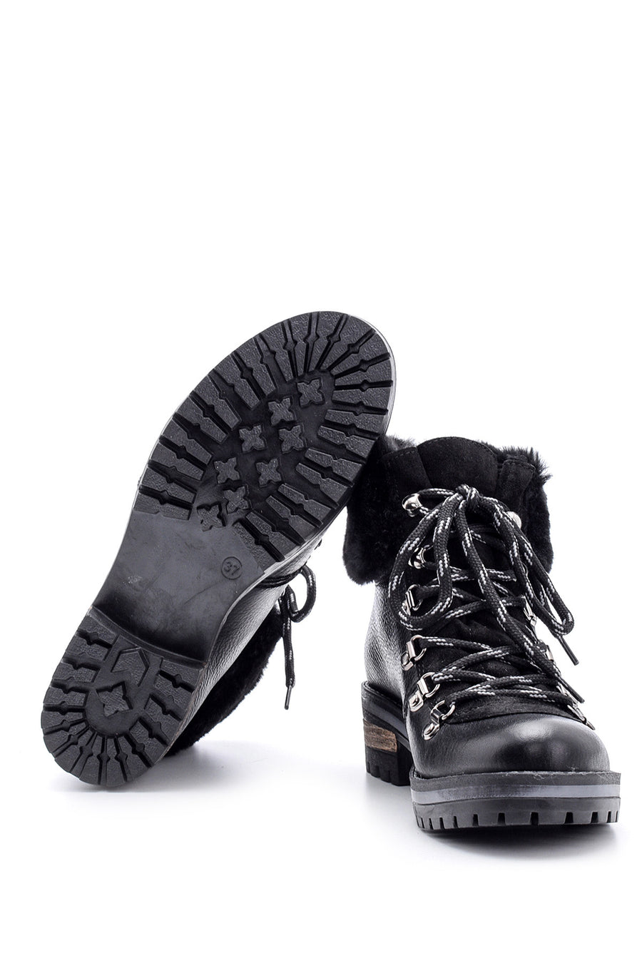 Women's Leather Feather Detailed Boots
