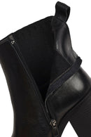 Women's Black Zippered Thick Heeled Leather Boots | Derimod