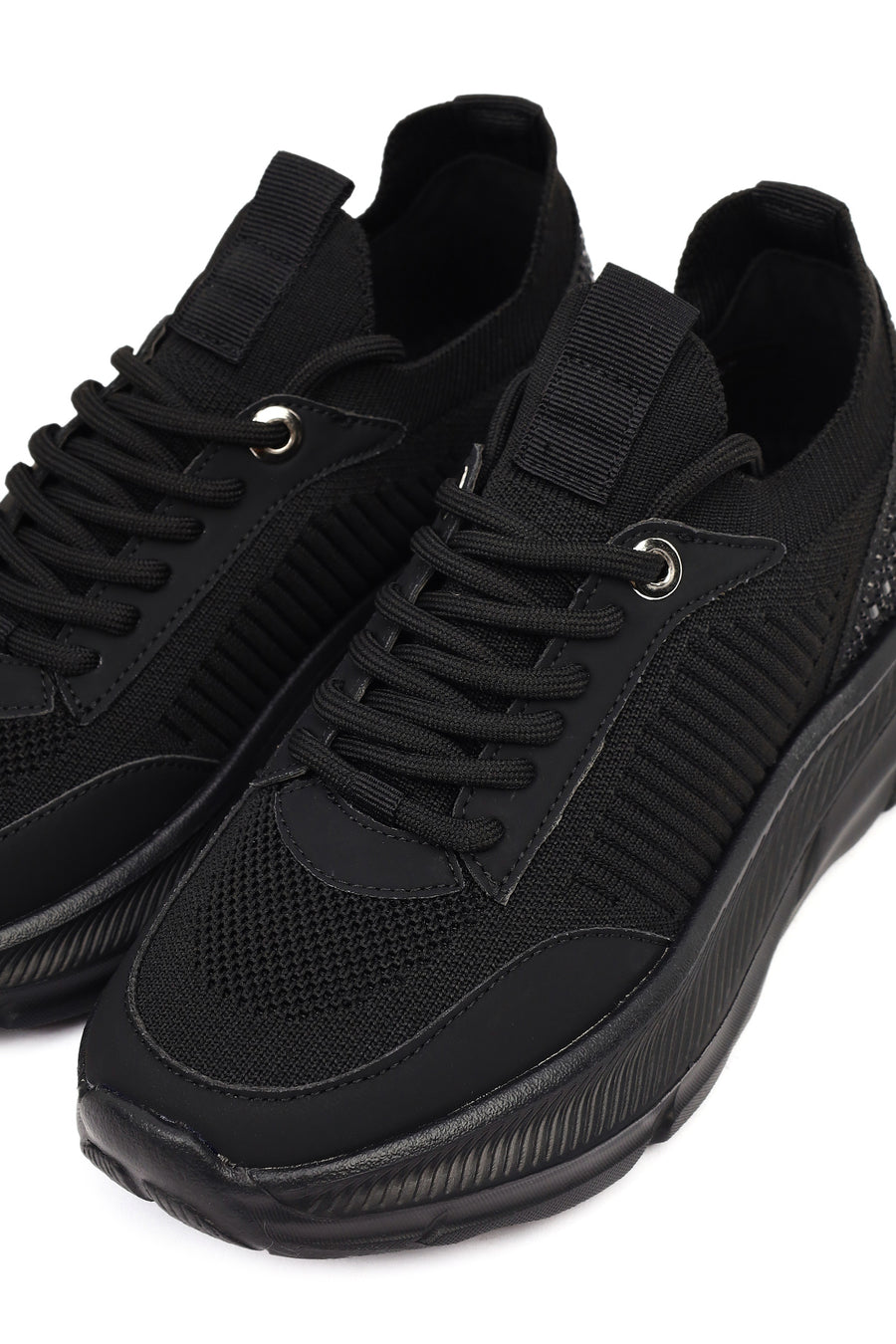 Derimod Zero Women's Black Lace-Up Thick-Soled Fabric Sneaker