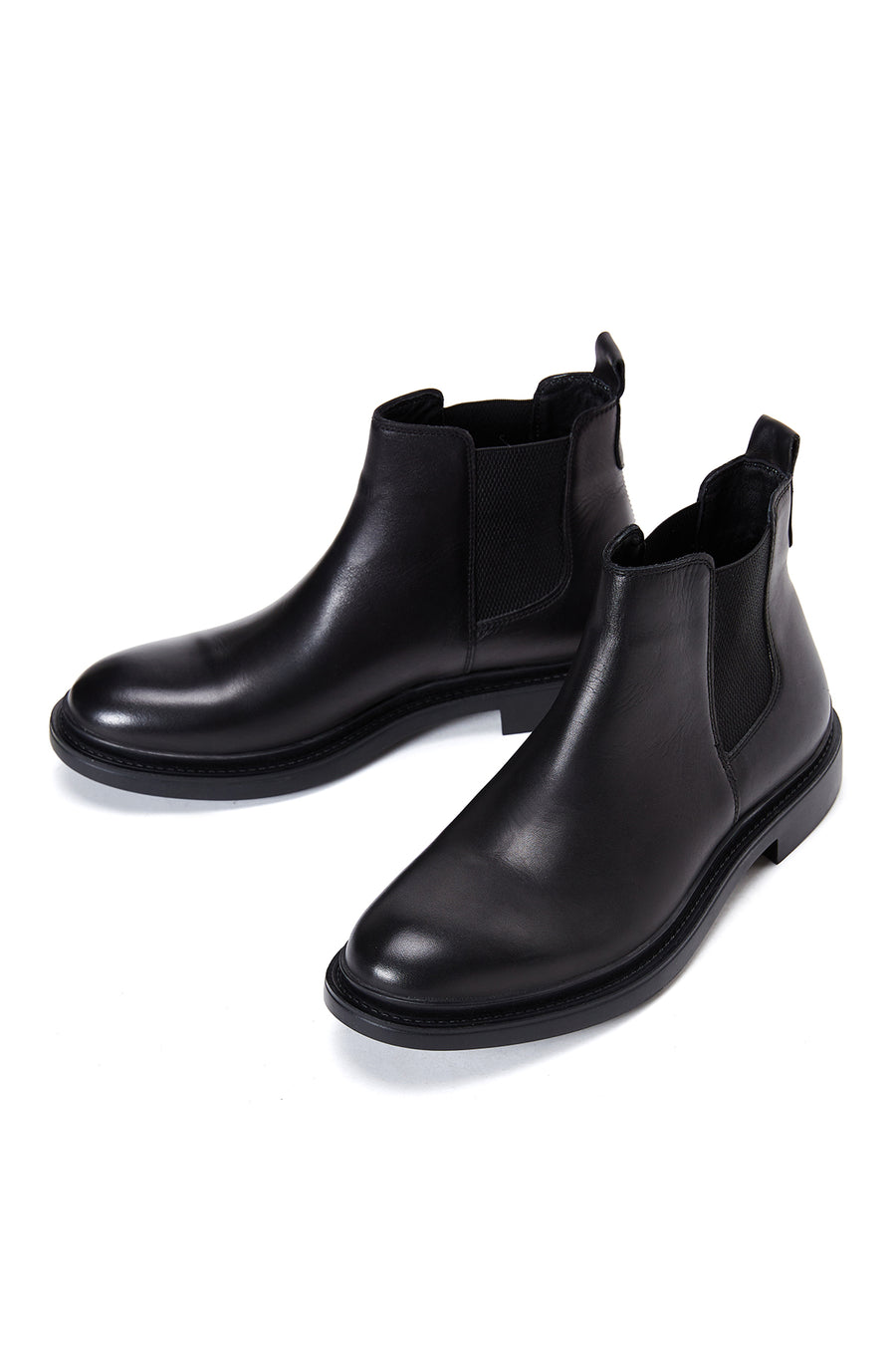 Men's Black Leather Casual Chelsea Flat Boots