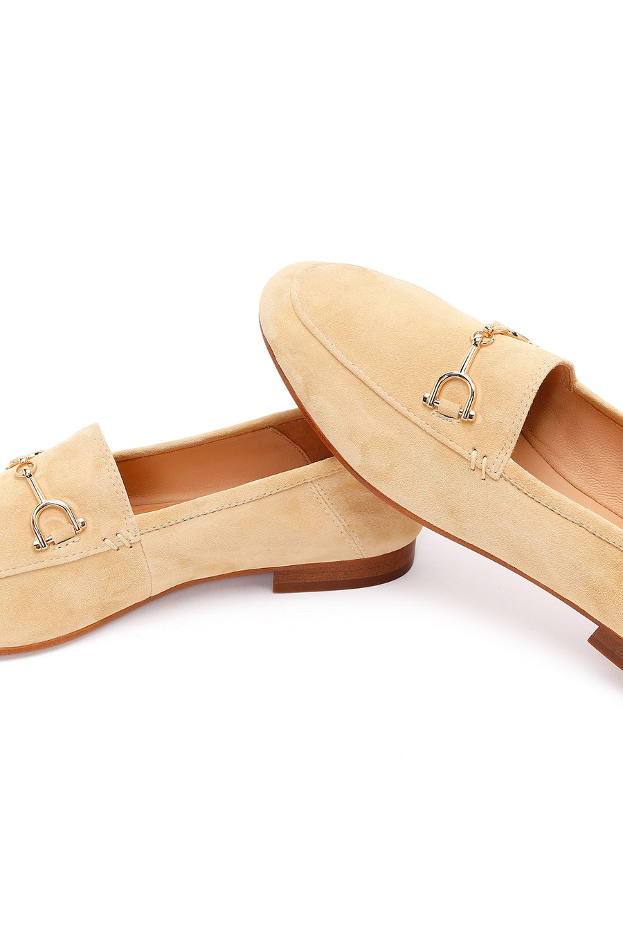 Women's Beige Buckle Suede Leather Loafer