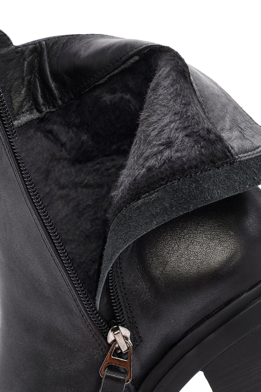 Women's Black Buckle Detailed Zippered Thick Heeled Leather Boots
