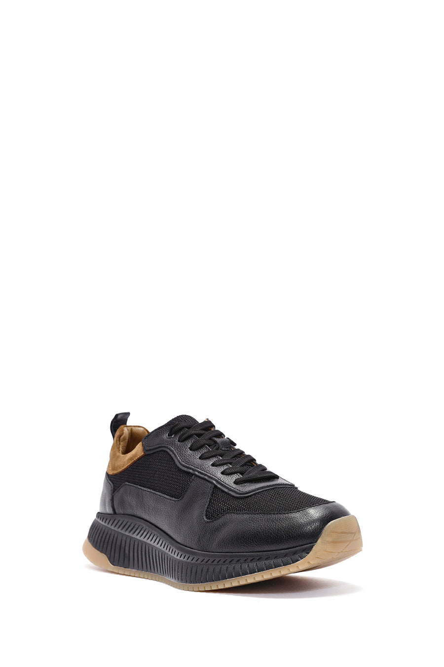 Erkek Siyah Bağcıklı Deri Sneaker