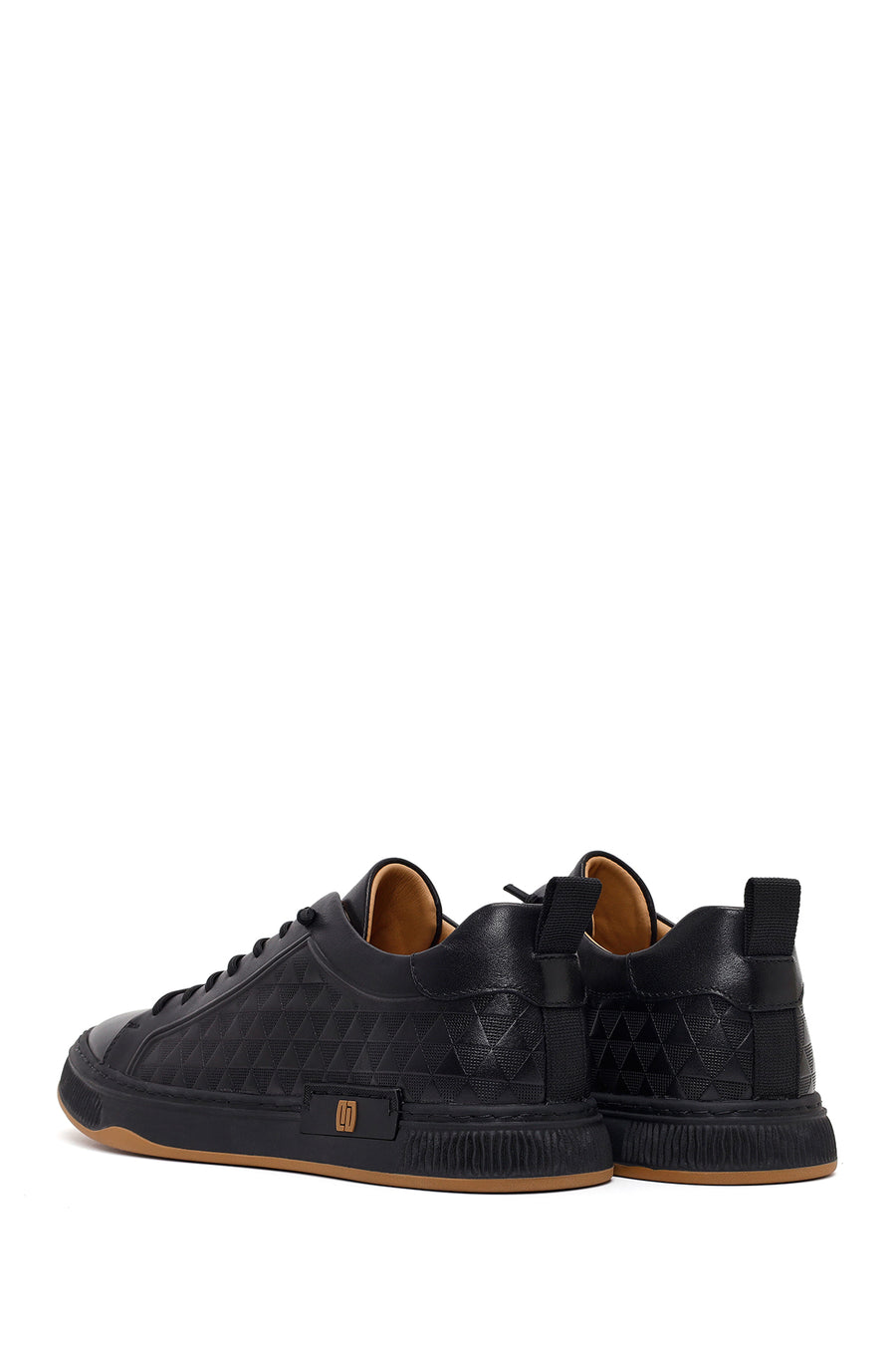 Men's Black Lace-Up Printed Leather Sneaker