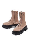 Women's Pink Suede Leather Zippered Boots | Derimod