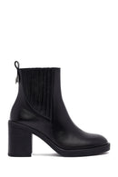 Woman Black Chunky Heels Leather Chelsea Boots | Derimod