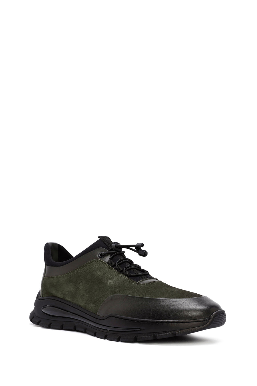 Men's Green Lace-Up Nubuck Leather Casual Sneaker