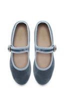 Woman Blue Buckled Fabric Mary Jane Ballerine flats | Derimod