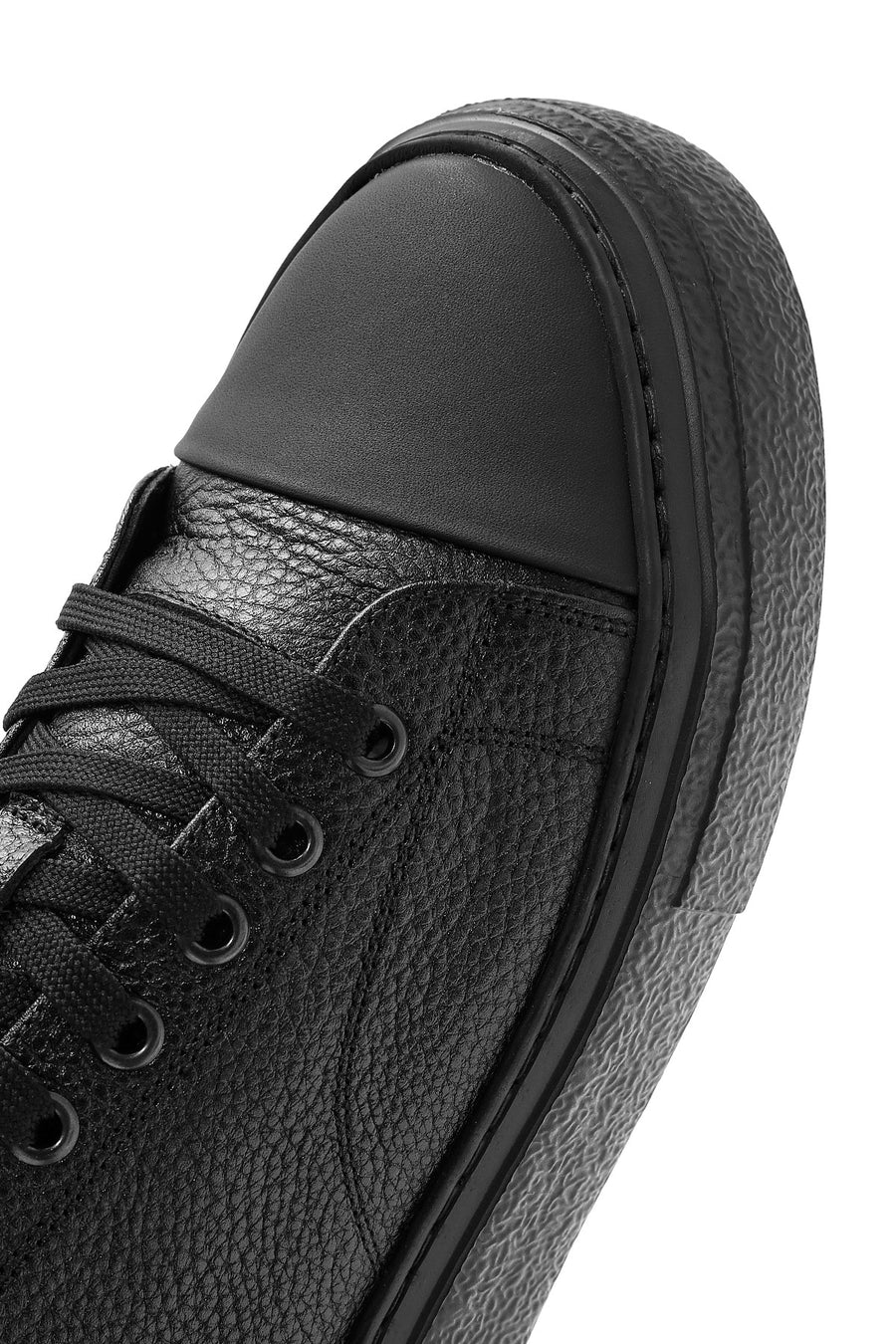 Erkek Siyah Bağcıklı Deri Sneaker
