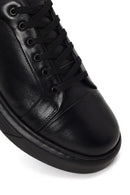 Male Black Lace-Up Thick-Soled Leather Sneaker | Derimod