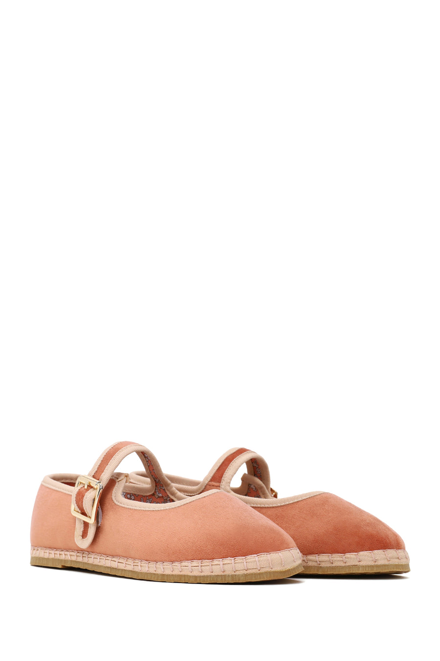 Woman Powder Buckled Fabric Mary Jane Ballerine flats
