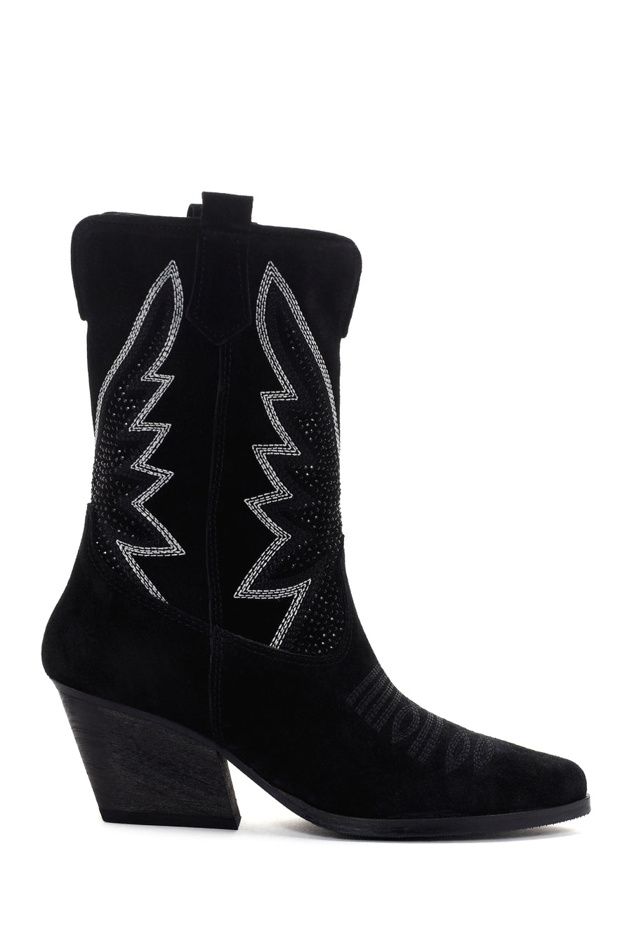 Women's Black Stone Leather Cowboy Boots 23WFD193210 | Derimod