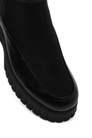 Women's Black Zippered Thick-Sole Leather Boots | Derimod