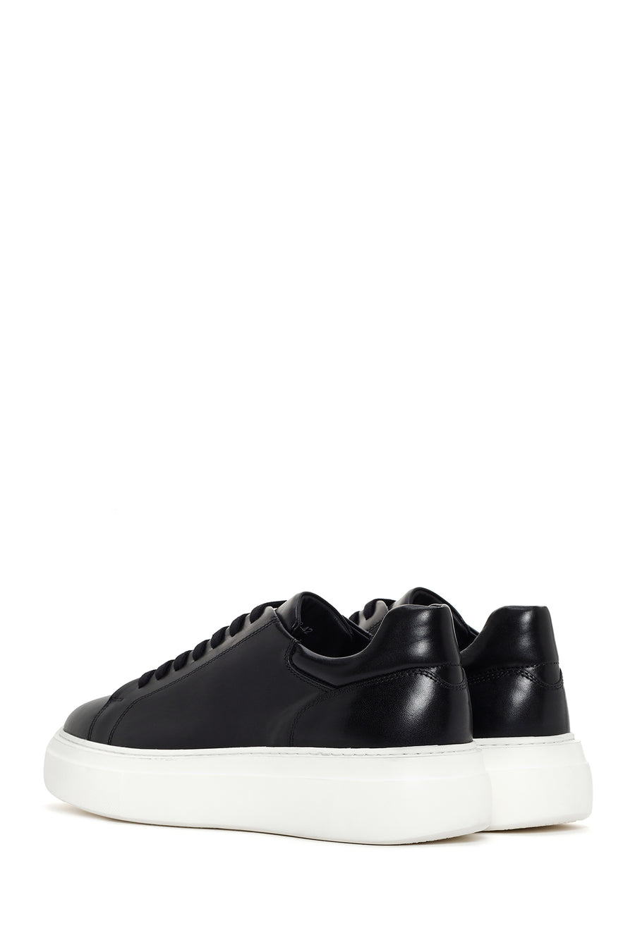 Erkek Siyah Bağcıklı Kalın Tabanlı Deri Sneaker