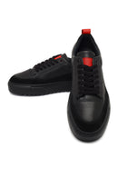 Men's Black Lace-Up Thick-Soled Leather Sneaker | Derimod