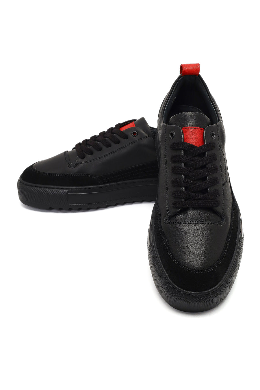 Men's Black Lace-Up Thick-Soled Leather Sneaker