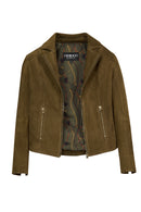 Lara Woman Green Short Suede Leather Jacket | Derimod