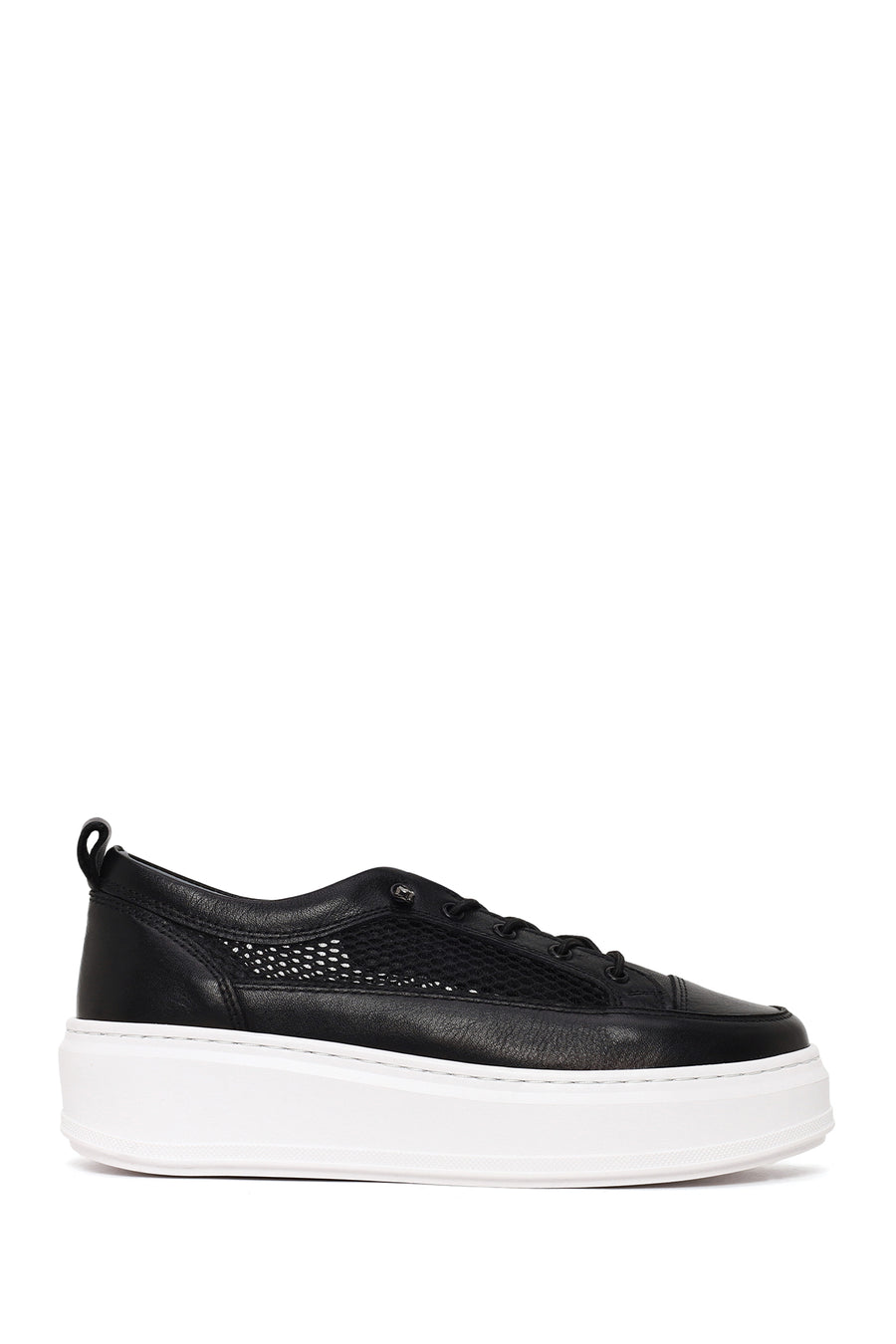 Woman Black Lace-Up Thick-Soled Leather Sneaker 26PFD511518 | Derimod