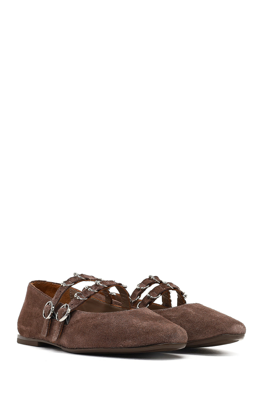 Women's Mink Double Buckle Suede Leather Ballet Flat