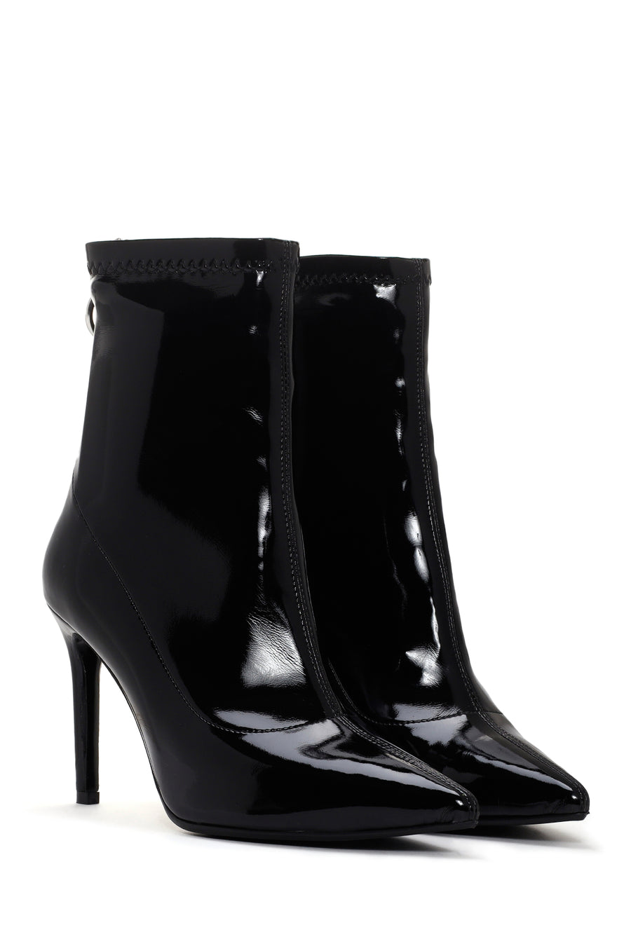 Women's Black Thin Heeled Zippered Patent Leather Classic Leather Boots