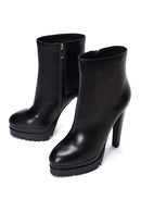 Women's Black Zippered High Heel Leather Boots | Derimod