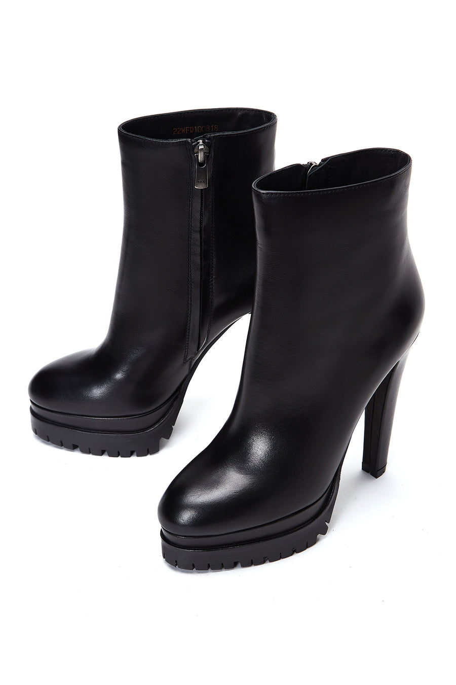 Women's Black Zippered High Heel Leather Boots
