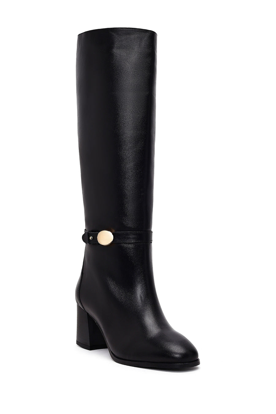 Women's Black Thick Heel Leather Boots