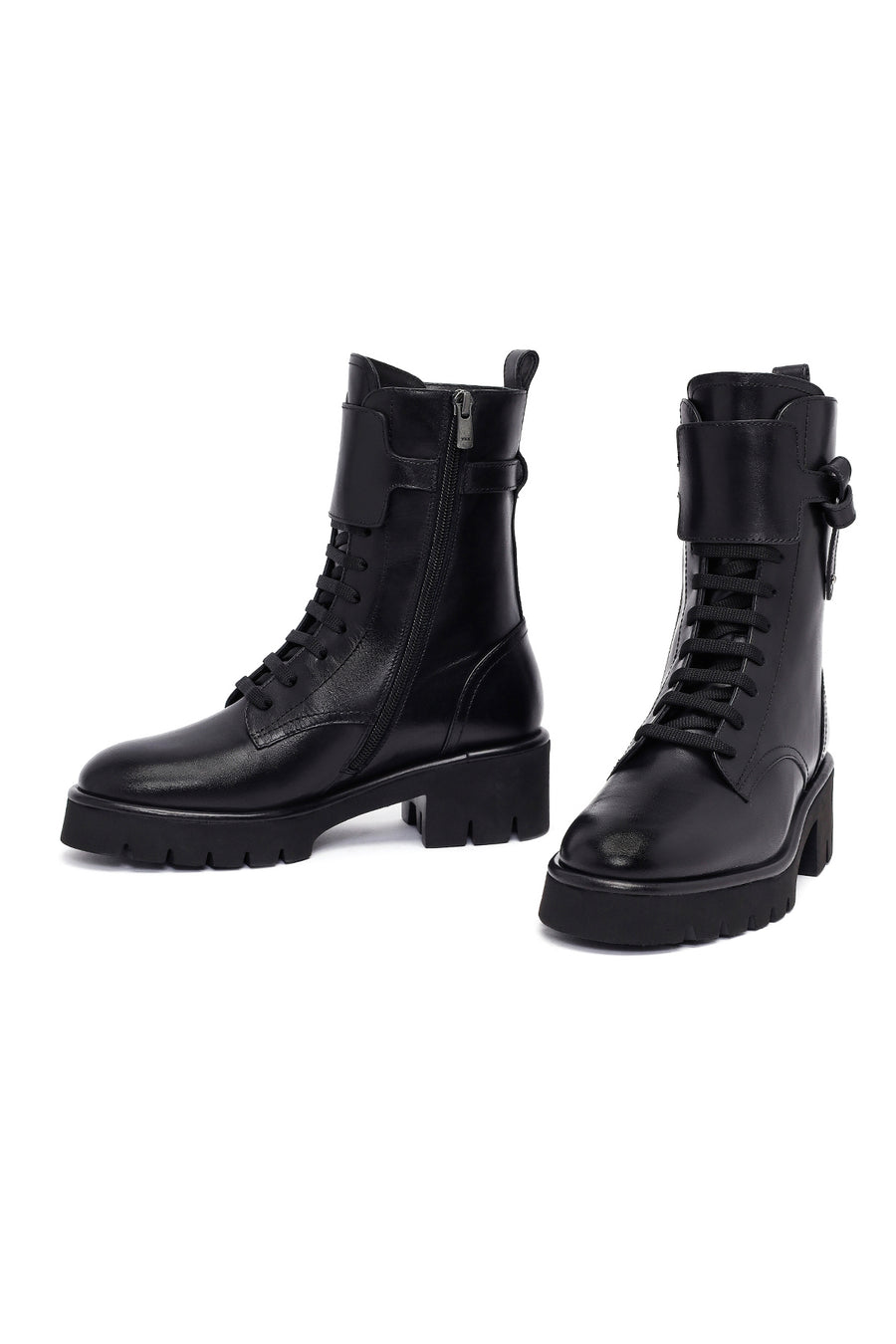 Women's Black Zippered Thick-Soled Leather Ankle Boots