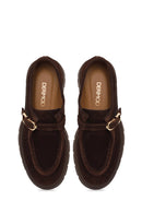 Woman Brown Buckled Thick-Soled Suede Masculine Shoes | Derimod