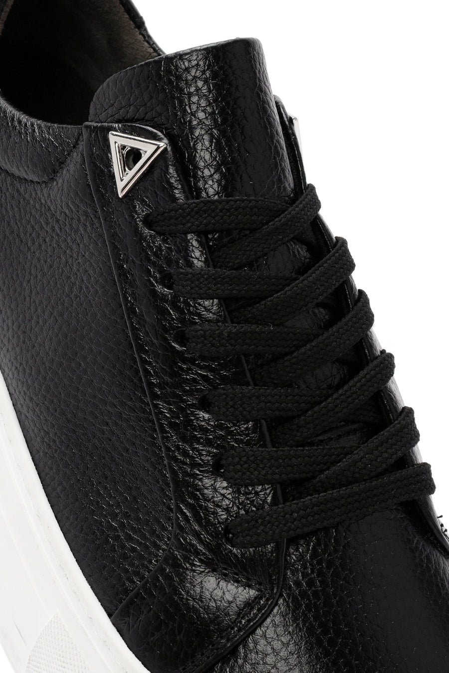 Women's Black Lace-up Thick-Sole Leather Sneaker