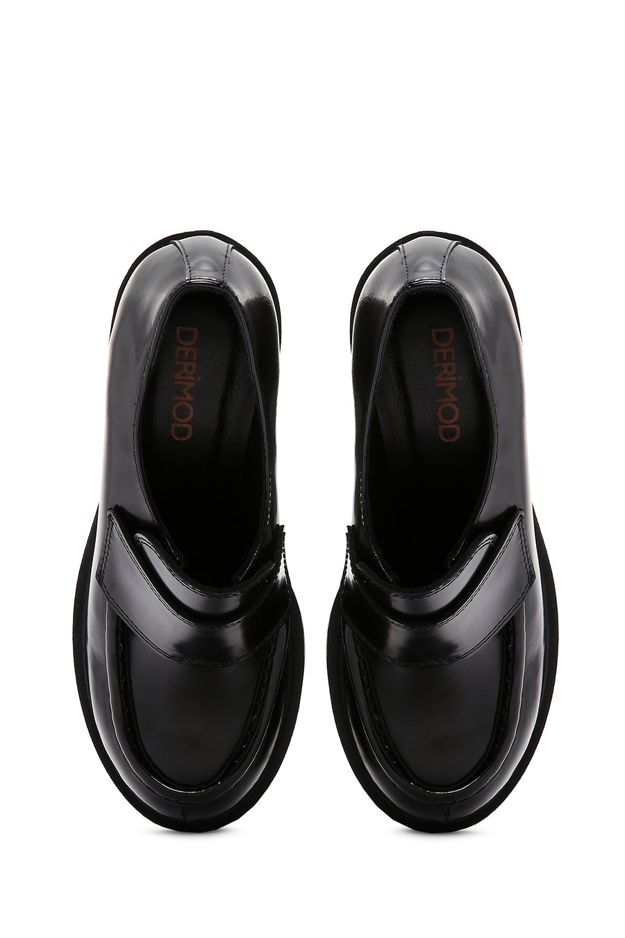 Women's Black Thick High Heel Leather Masculine Loafer