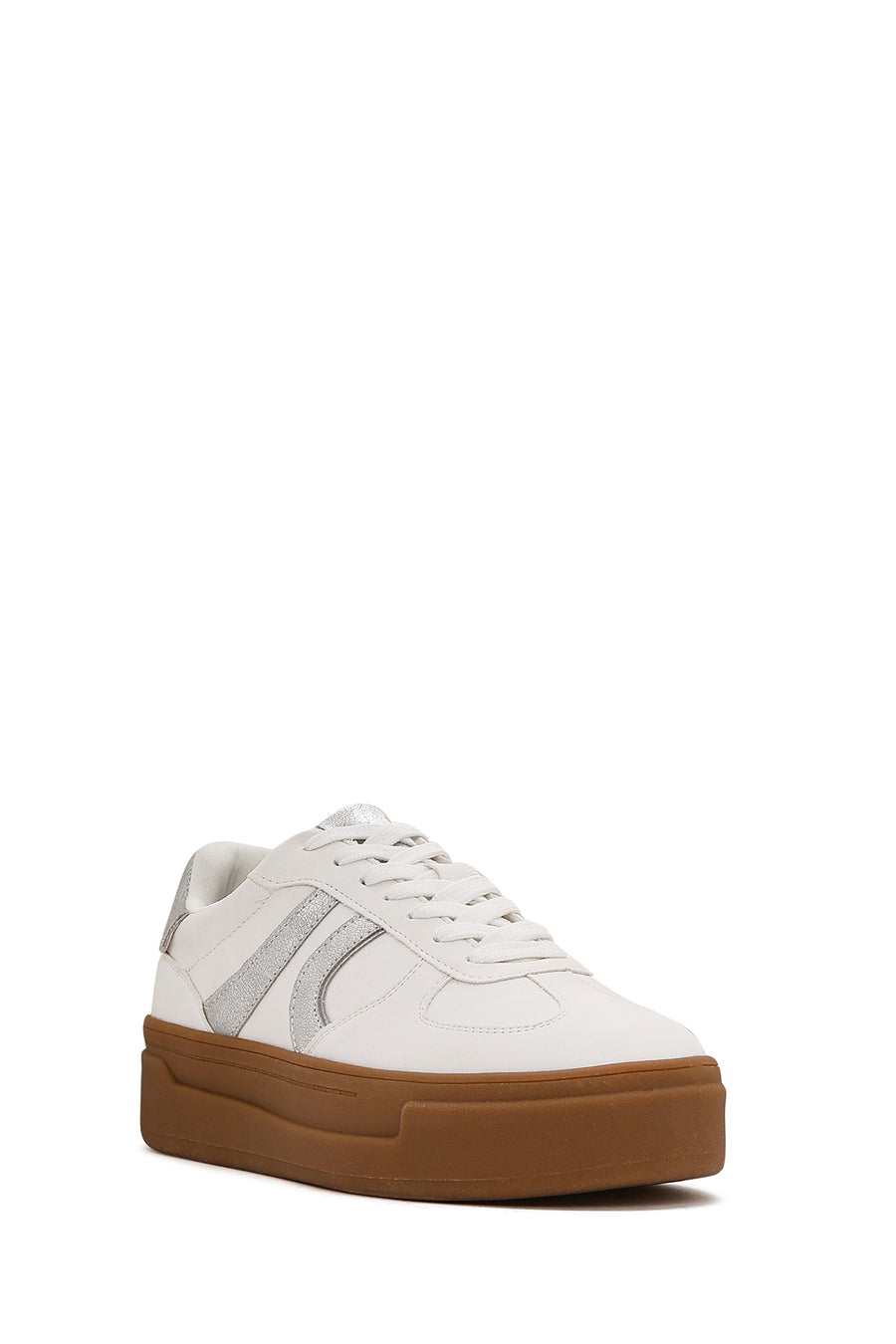 Women's White Lace-Up Thick Soled Sneaker