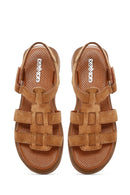 Women's Tan Suede Leather Ankle Buckle Sandals | Derimod