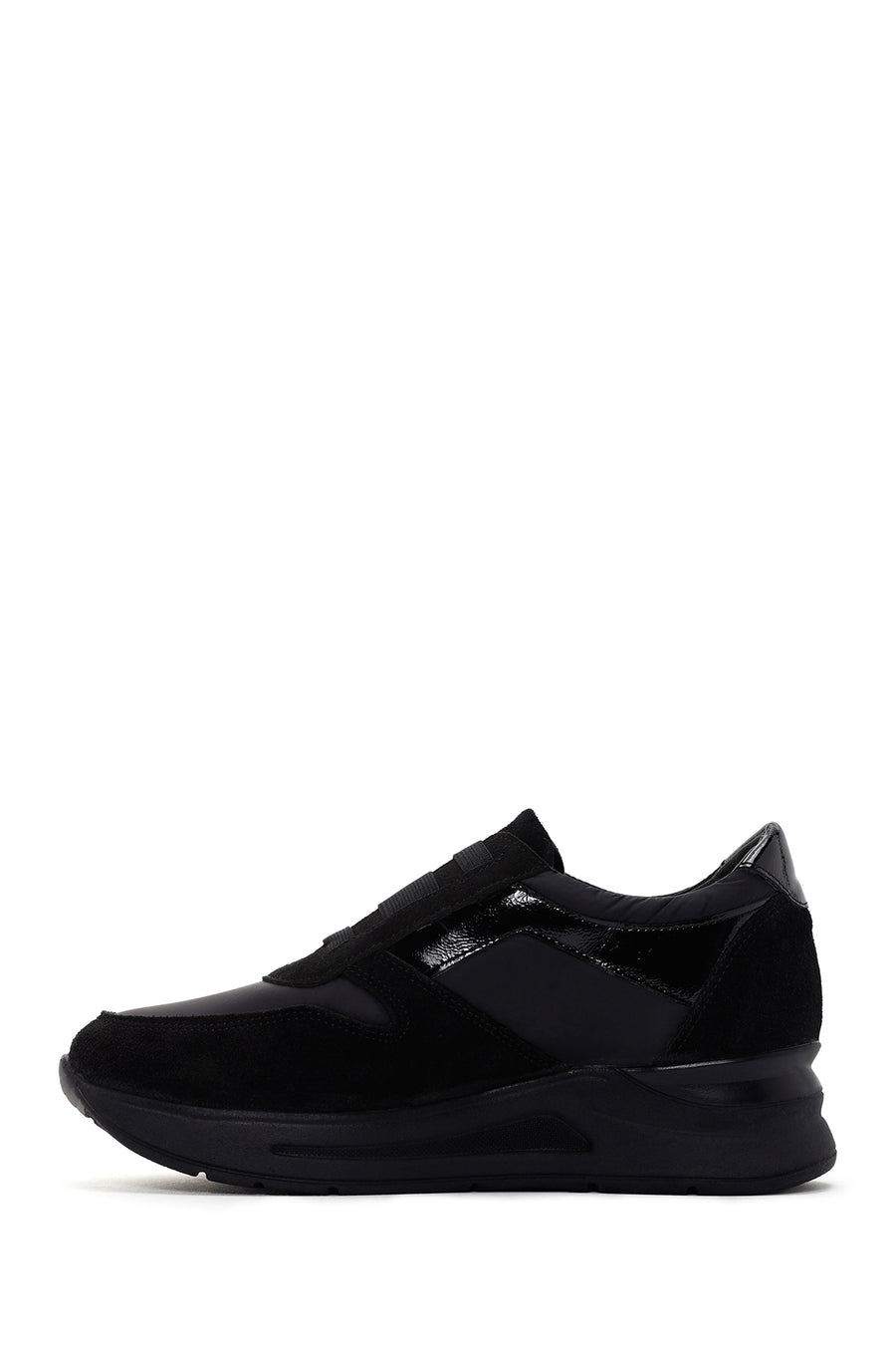 Women's Black Thick Soled Leather Sports Shoes
