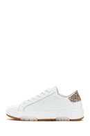 Women's White Lace-Up Stoned Leather Sneakers | Derimod